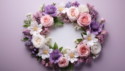 elegant floral wreath pastel pink purple and white flowers
