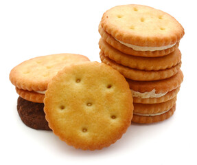 Close-up of cookies against white background 