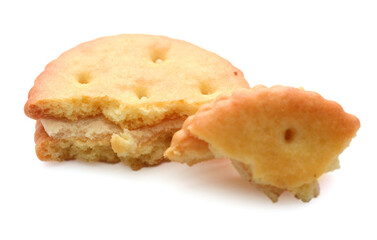 Close-up of cookies against white background 