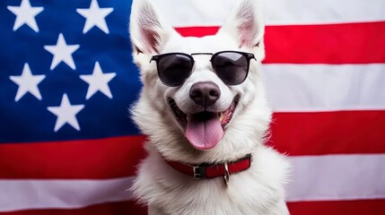 Happy dog celebrating independence day 4th of july with usa flag. A patriotic canine enjoys freedom festive fun national holiday canine celebration american symbol liberty joy.