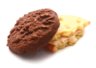 Close-up of cookies against white background 