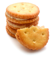 Close-up of cookies against white background 