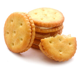 Close-up of cookies against white background 