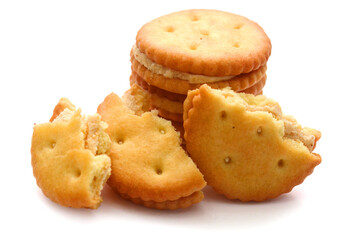 Close-up of cookies against white background 
