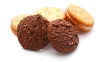 Close-up of cookies against white background 