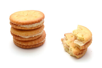 Close-up of cookies against white background 