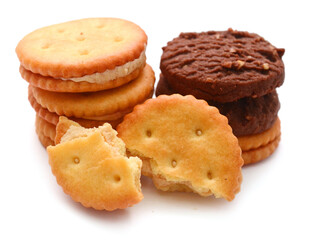 Close-up of cookies against white background 