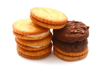 Close-up of cookies against white background 