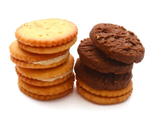 Close-up of cookies against white background 