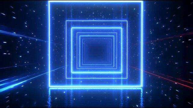 Colorful Neon Tunnel with Illuminated Edge Lights and Starry Background