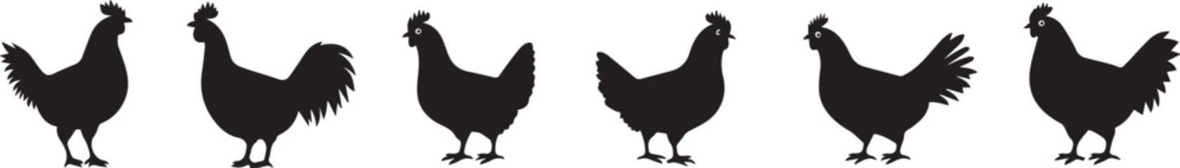 Silhouette Chicken Collection Farm Animal Graphics for Design Projects