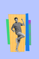 Image 3d zine vertical collage of happy hipster girl guy dance weekend disco vintage occasion enjoy...