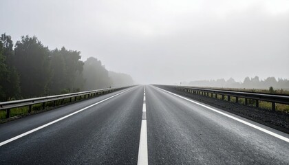 Fototapeta premium Misty Deserted Highway Captured in Diffuse Grey Morning Light