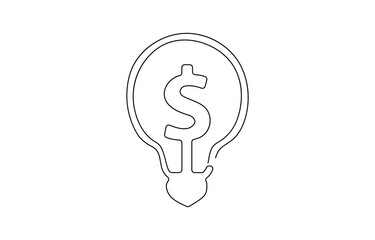 Continuous one line drawing of electric light bulb with dollar sign Concept of idea emergence, Money making idea, Creative lightbulb, Business and finance concept.