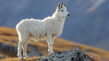 Fototapeta premium Majestic Mountain Goat Standing on Rocky Peak