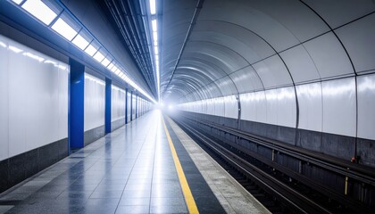 Obraz premium Misty Subway Platform with Flowing Gutters and UV Glow Effect