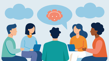 A family at a support group meeting sharing their experiences and challenges of caring for a family member with a traumatic brain injury. They are also discussing ways to maintain. Vector illustration