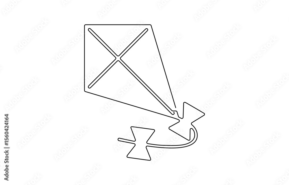 Fototapete Kite continuous one line drawing of outline vector illustration, Vector Kite, Continuous one line drawing, Outline kite vector one line continuous drawing background. 