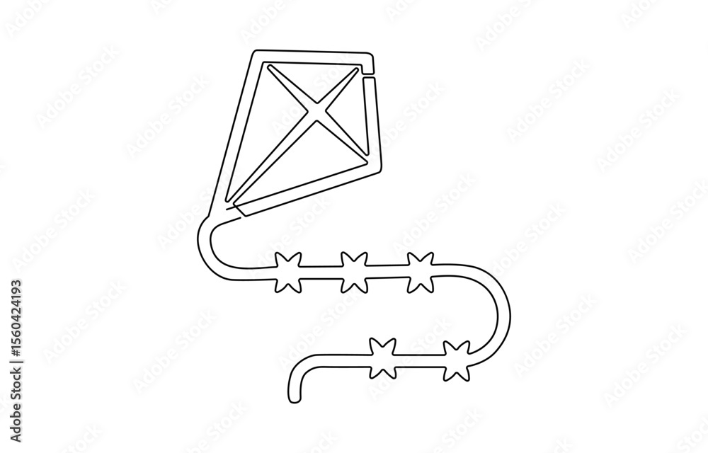 Fototapete Kite continuous one line drawing of outline vector illustration, Vector Kite, Continuous one line drawing, Outline kite vector one line continuous drawing background. 