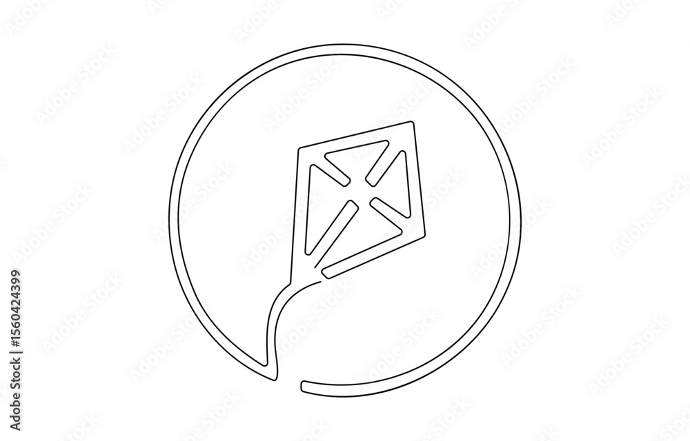 Fototapete Kite continuous one line drawing of outline vector illustration, Vector Kite, Continuous one line drawing, Outline kite vector one line continuous drawing background. 