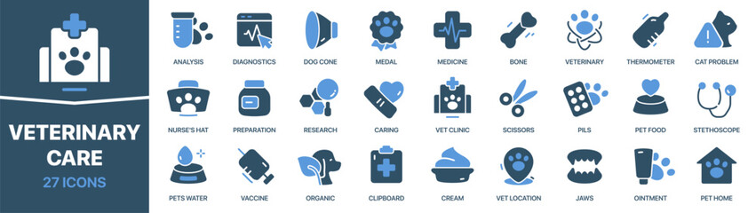 Veterinary care colored signed icon collection. Set of fill Veterinary care icons. UI icon set. Colored icons pack. Vector illustration