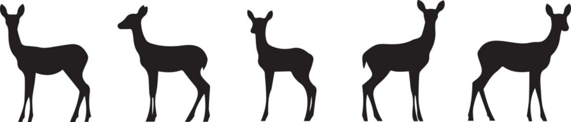 Five Black Silhouette Deer Wildlife Vector Graphics Animal Icons Nature Clipart