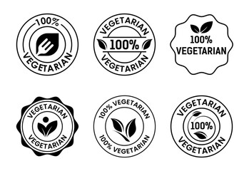 100 percent vegetarian icons set design, Vegan product label badge black on white background