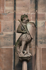 Close-up Sculptures of gargoyles, mystical animals, saints, in the cathedral of Strasbourg, Alsace,...