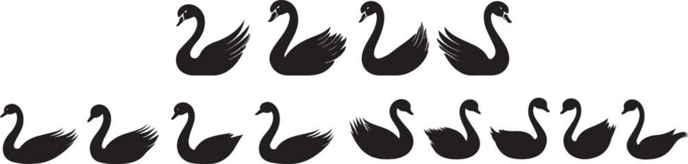 Elegant Black Swan Silhouettes A Collection of Bird Art Prints