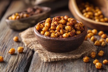 Geröstete Kichererbsen knuspriger Snack vegan proteinreich ballaststoffreich gesunder Snack aus dem Ofen würzige Kichererbsen geröstet Foodfotografie pflanzlich Ofensnack Snackidee