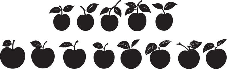 Silhouette Apple Cliparts Vector Graphics of Apples with Leaves