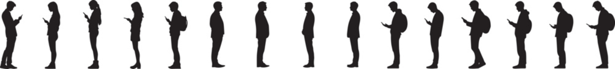 Silhouette People Using Mobile Devices A Row of Individuals on Smartphones