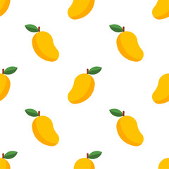 Vector seamless pattern with mango fruits. Summer tropical fruits on a white background.