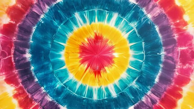 Vibrant Kaleidoscope: Circular Tie-Dye Pattern with Rainbow Colors, Artistic Backdrop