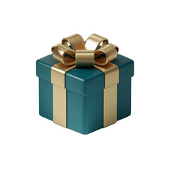 Teal gift box with gold bow isolated on a white background
