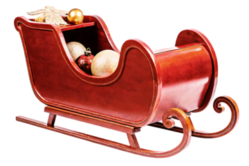 red sleigh furniture decoration isolated on white background PNG, AI GENERATED