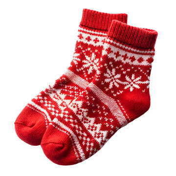 Red christmas socks pair isolated on transparent background
