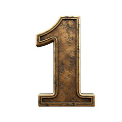 Old Bronze 3D number 1 on a white background