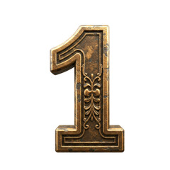 Old Bronze 3D number 1 on a white background