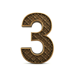 Old Bronze 3D number 3 on a white background
