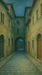 Obraz premium Serene medieval alleyway illustration.