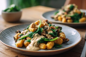 Gnocchi mit Spinat Sahnesauce cremige Pasta vegetarisches Gericht italienische Küche Gnocchi Rezept hausgemacht Comfort Food Foodfotografie grüne Küche Gnocchi Pfanne Soulfood Mittagessen vegetarisch