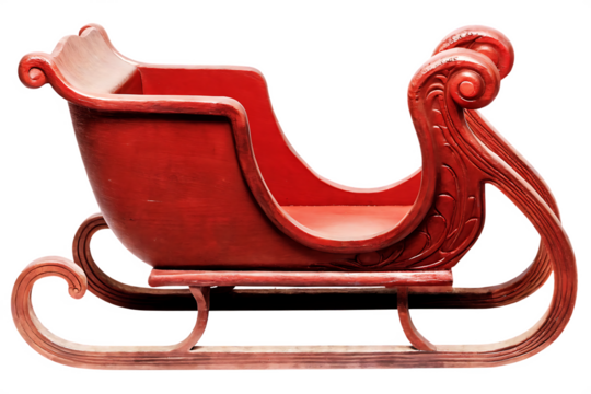 red sleigh furniture decoration isolated on white background PNG, AI GENERATED - Powered by Adobe