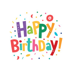 Colorful happy birthday typography with confetti vector