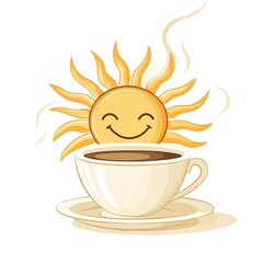 Happy Sun Over Coffee Cup with Steam