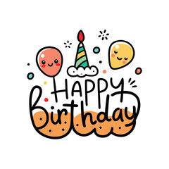 Cute doodle happy birthday outline vector icon
