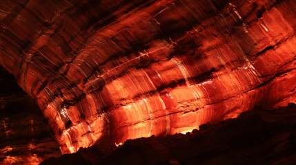 Glowing sedimentary rock layers pulsing with ancient energy, revealing geological history through vibrant stratified patterns and mineral deposits in dramatic landscape showcasing natural beauty 