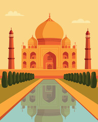 Vector illustration scene with Taj Mahal. Ideal for Republic Day cards and banners, a celebration of unity and Indian identity