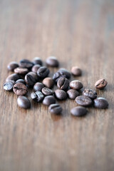 coffee beans on a wooden background
