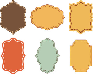 Set of six decorative vintage labels in various colors for design projects
